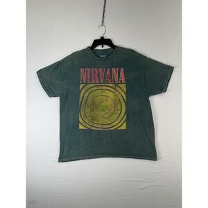 Nirvana Shirt Mens XL Green Smiley Face Graphic Band Tee 100% Cotton Grunge Rock
